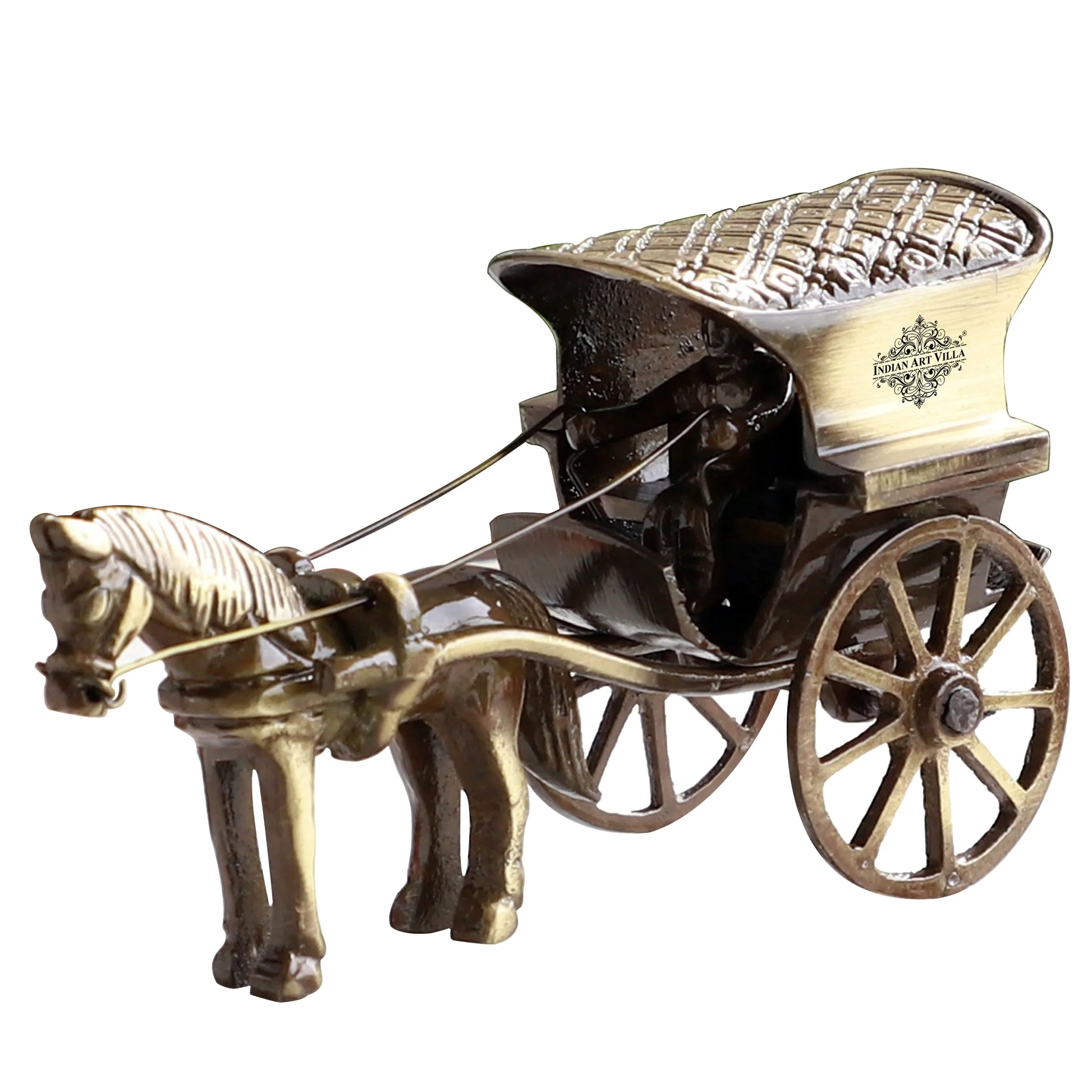 Brass Handcrafted Horse Carriage Showpiece Figurine, Home Hotel Office Decorative Item, Size-6.5x12.5 cm