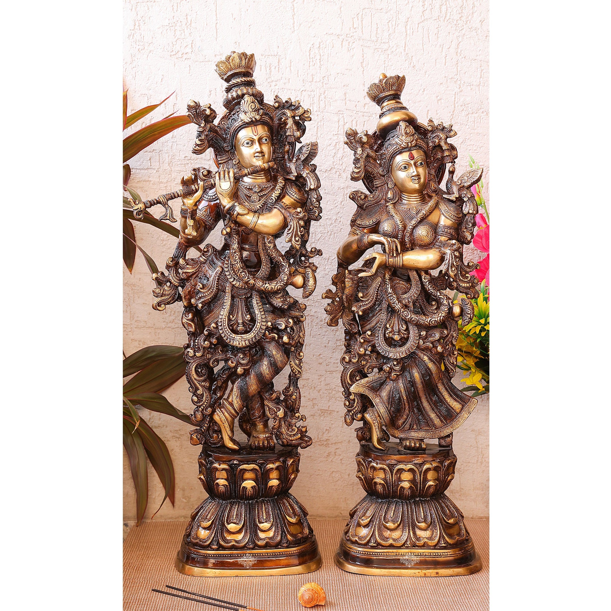 Handcrafted Pure Brass Standing Radha Krishna Statue Playing Flute