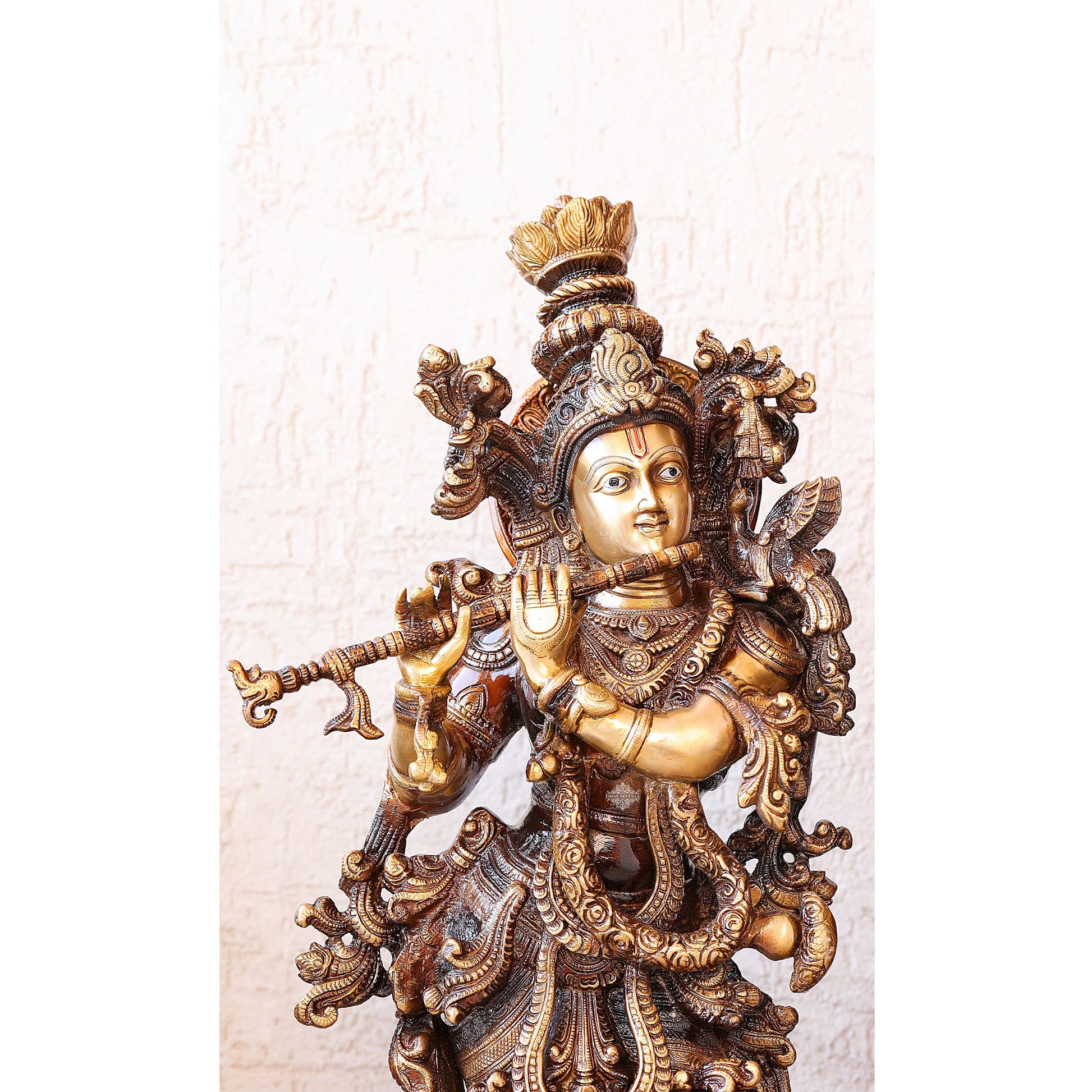 Handcrafted Pure Brass Standing Radha Krishna Statue Playing Flute