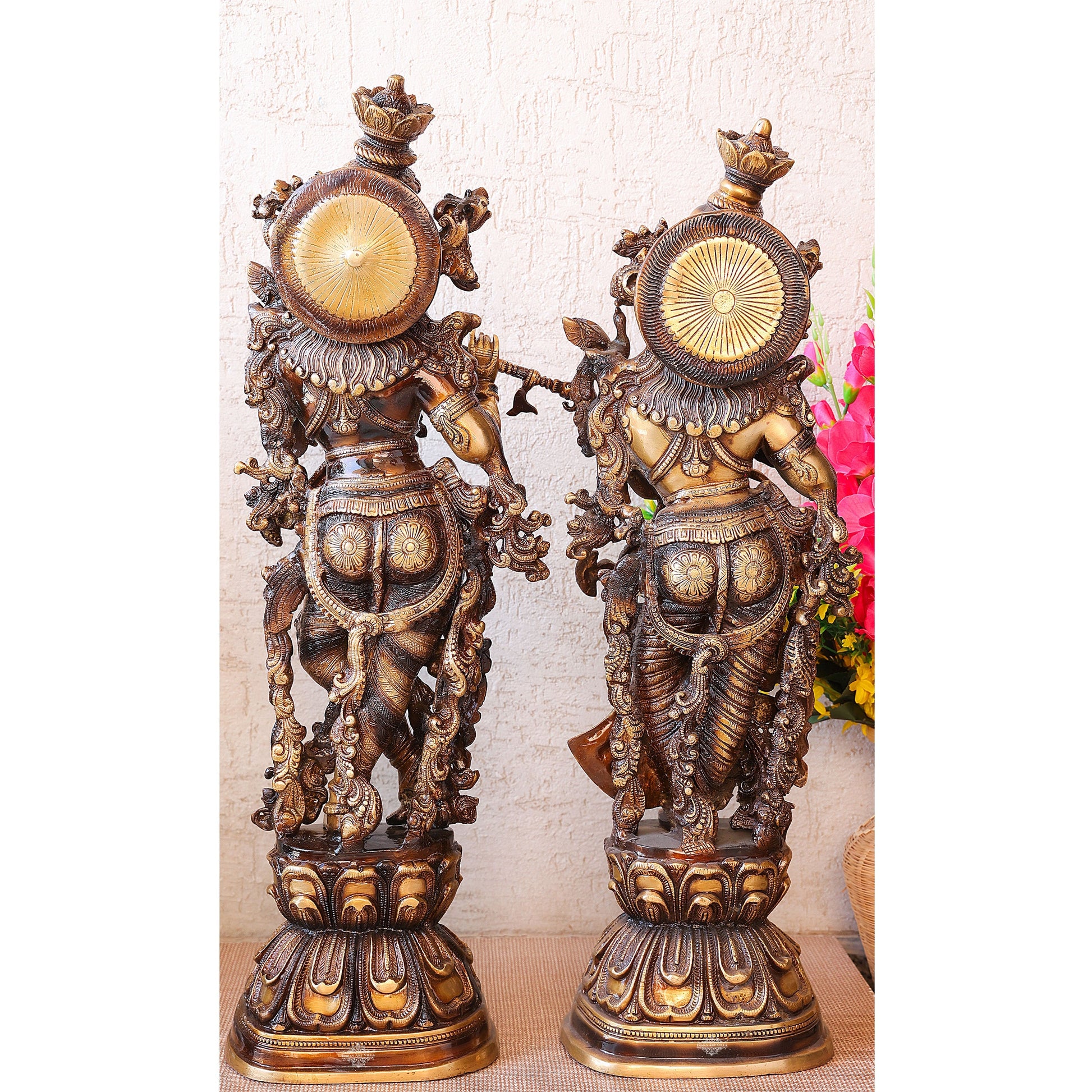 Handcrafted Pure Brass Standing Radha Krishna Statue Playing Flute