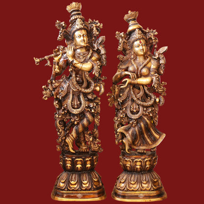 Handcrafted Pure Brass Standing Radha Krishna Statue Playing Flute