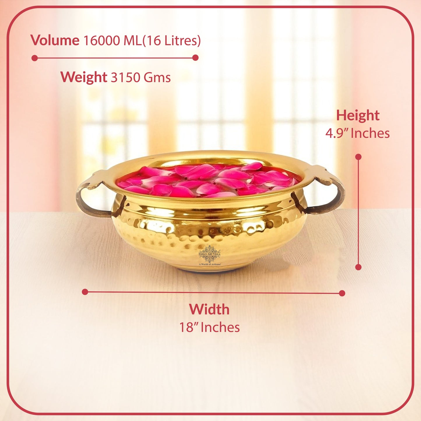 Pure Brass Hammered Design Urli/Decorative Bowl/Decorative Platter, Home Décor & Festive Item