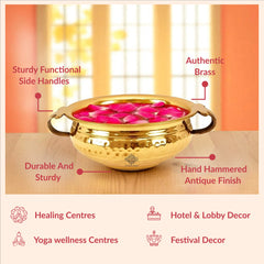 Pure Brass Hammered Design Urli/Decorative Bowl/Decorative Platter, Home Décor & Festive Item