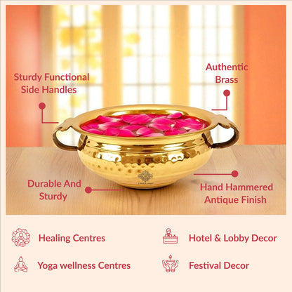 Pure Brass Hammered Design Urli/Decorative Bowl/Decorative Platter, Home Décor & Festive Item