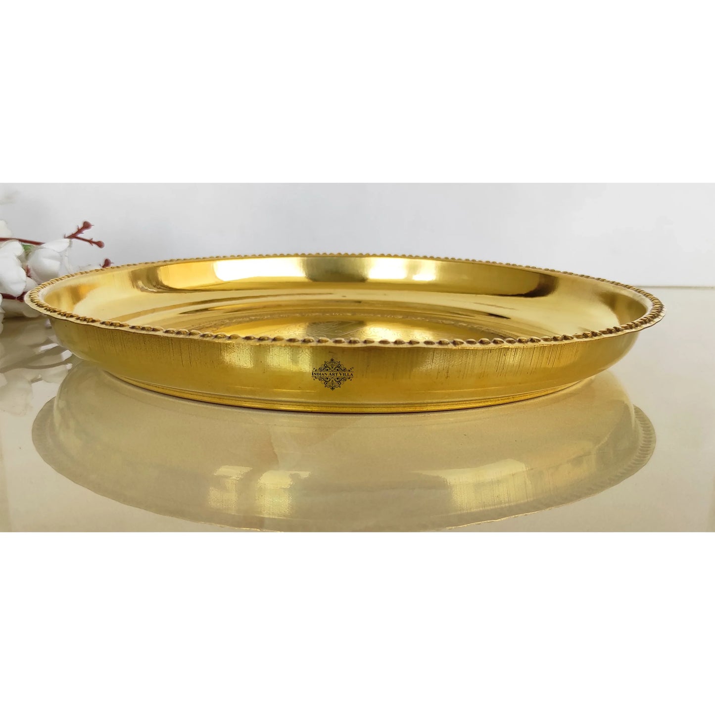 Pure Brass Pooja Thali With Swastik Embossed Design, Decorative Platter, Home Décor & Festive Item, Diameter- 30.48 cm