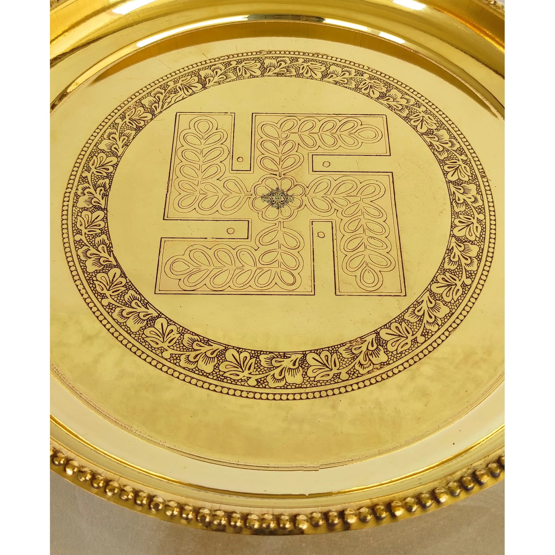 Pure Brass Pooja Thali With Swastik Embossed Design, Decorative Platter, Home Décor & Festive Item, Diameter- 30.48 cm