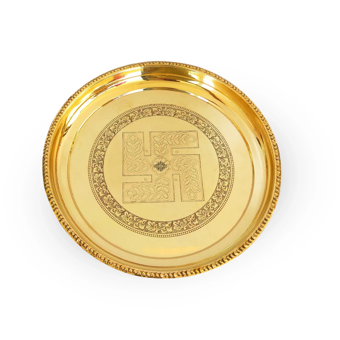 Pure Brass Pooja Thali With Swastik Embossed Design, Decorative Platter, Home Décor & Festive Item, Diameter- 30.48 cm