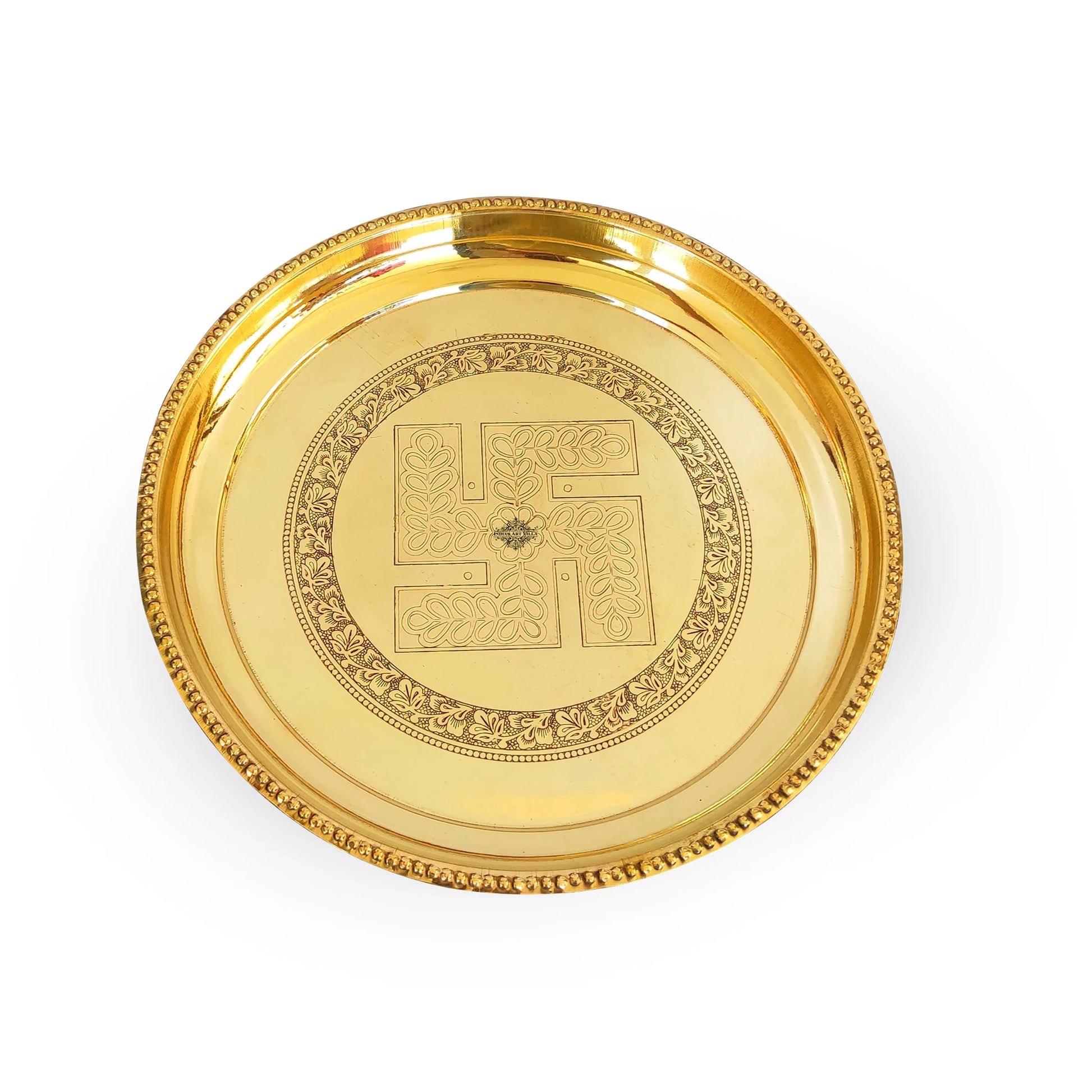 Pure Brass Pooja Thali With Swastik Embossed Design, Decorative Platter, Home Décor & Festive Item, Diameter- 30.48 cm