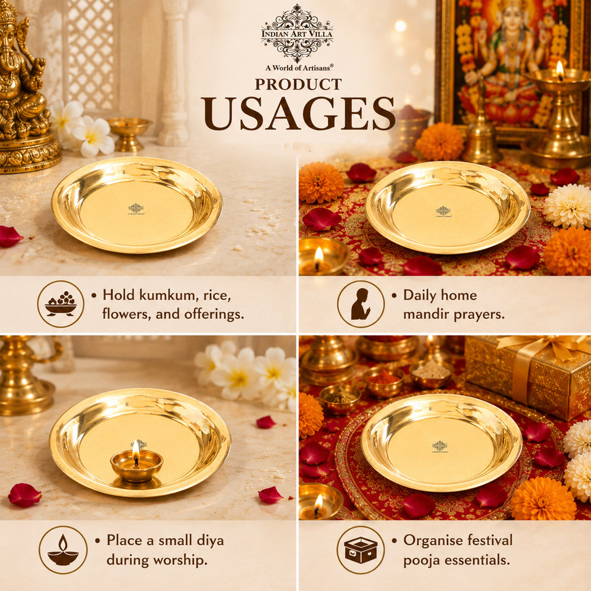 Pure Brass Pooja Thali For Poojan , Temple & Home