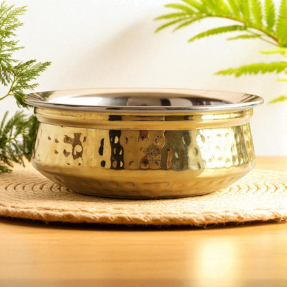 Handcrafted Pure Steel Brass Hammered Design Handi, Servware, Tableware