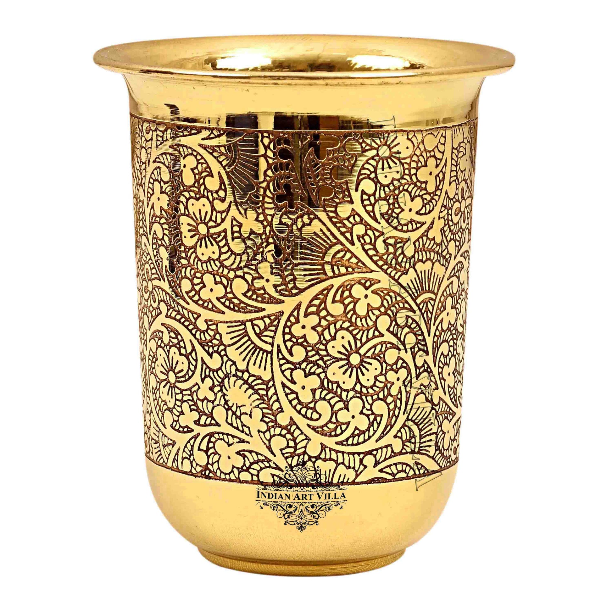 Pure Brass Embossed Design Curved Glass -280 ML