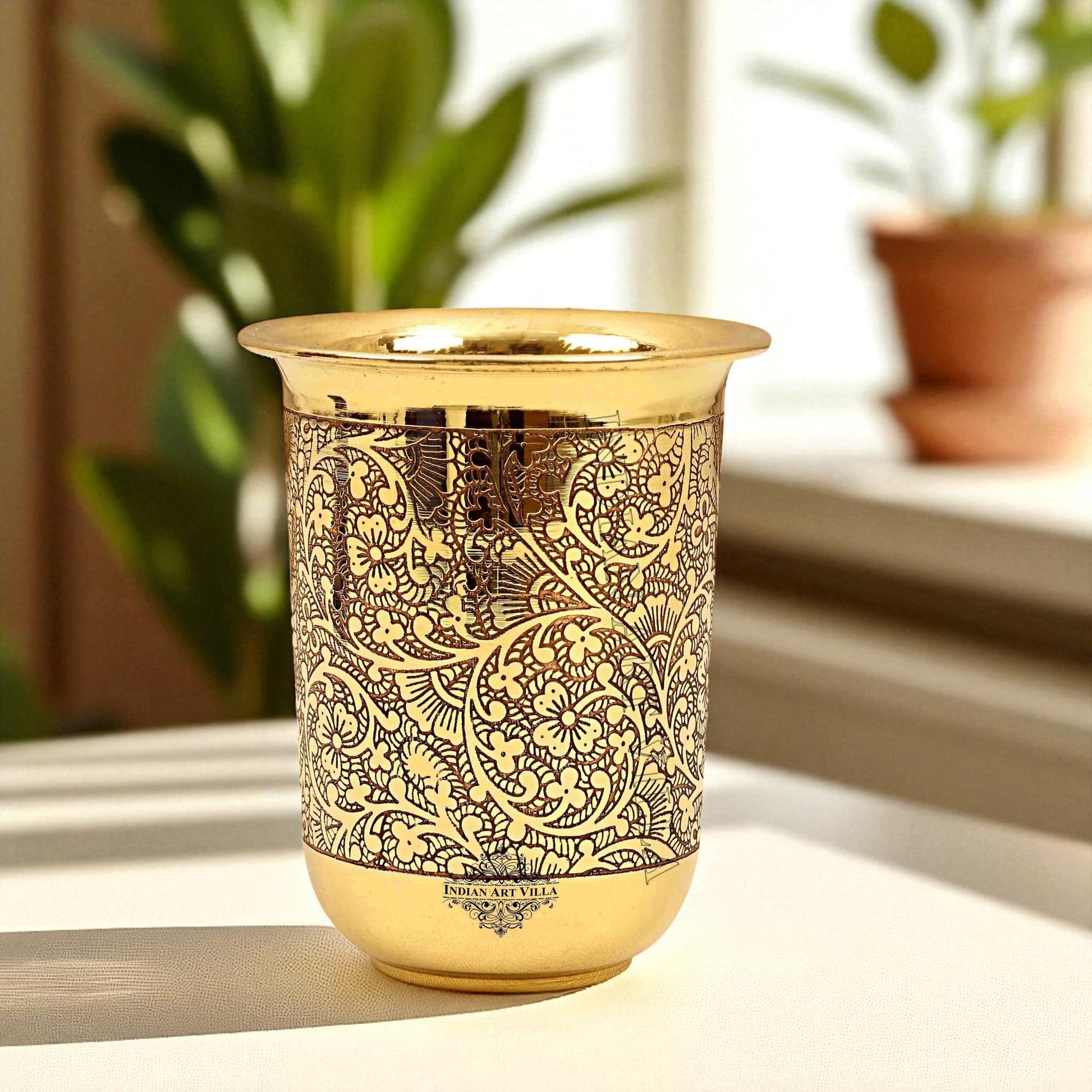 Pure Brass Embossed Design Curved Glass -280 ML