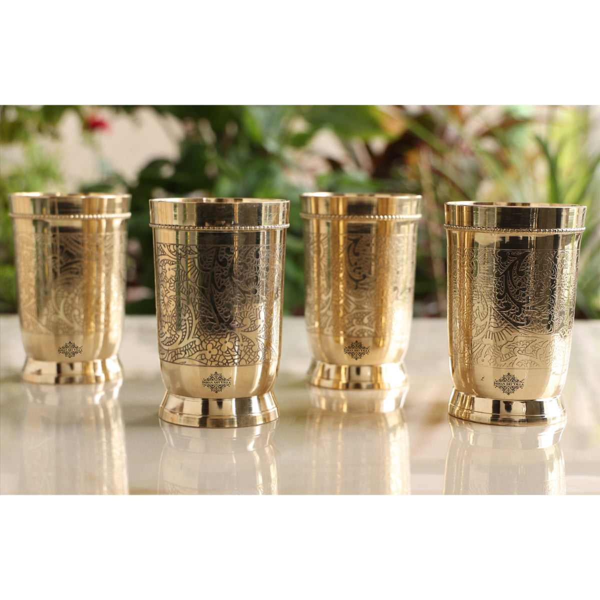 Set Of 4 & 6 Brass Embossed Tumblers Set - 270 ML