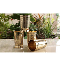Set Of 4 & 6 Brass Embossed Tumblers Set - 270 ML