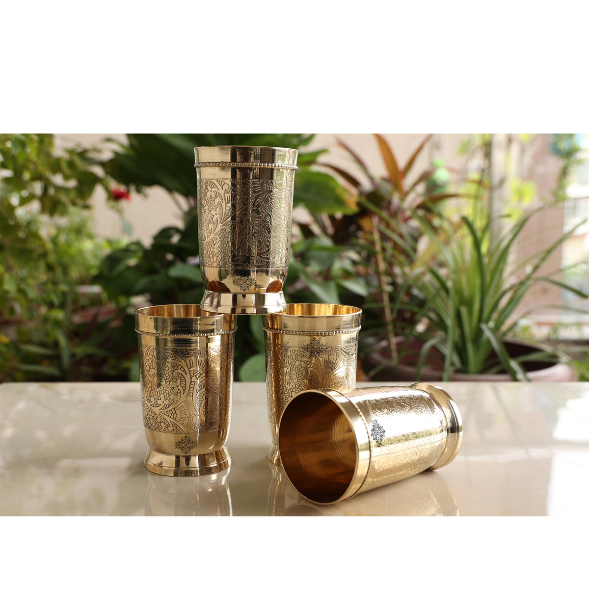 Set Of 4 & 6 Brass Embossed Tumblers Set - 270 ML