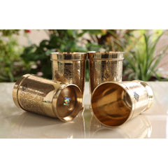 Set Of 4 & 6 Brass Embossed Tumblers Set - 270 ML