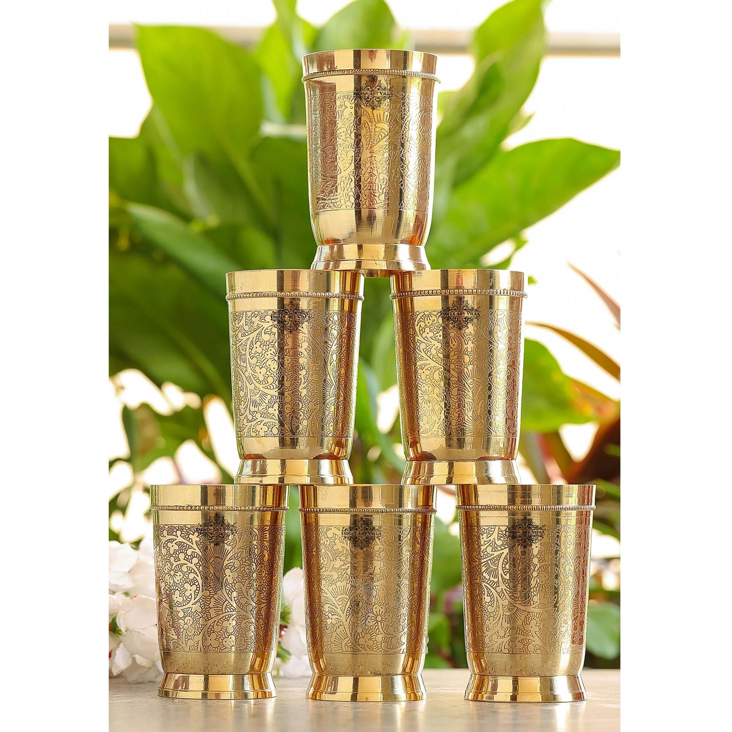 Brass Embossed Tumblers Set - 300 ML