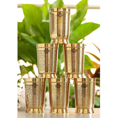 Brass Embossed Tumblers Set - 300 ML