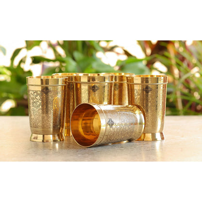 Brass Embossed Tumblers Set - 300 ML