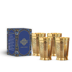 Set Of 4 & 6 Brass Embossed Tumblers Set - 270 ML