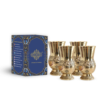 Pure Brass Glass / Tumbler With Embossed Mughlai Goblet Design-250 ML