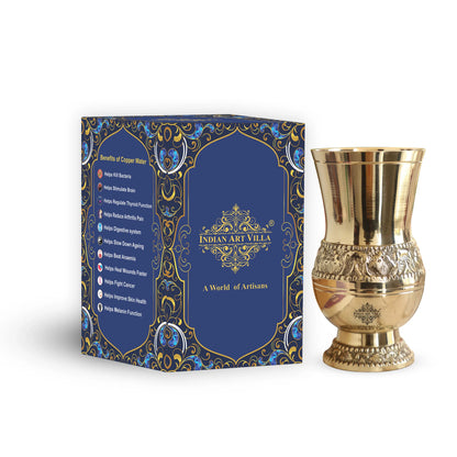 Pure Brass Glass / Tumbler With Embossed Mughlai Goblet Design-250 ML