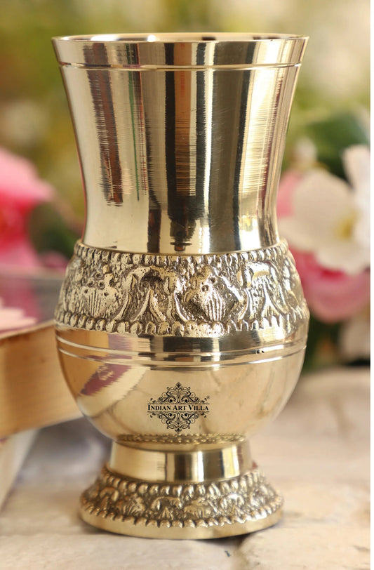 Pure Brass Glass / Tumbler With Embossed Mughlai Goblet Design-250 ML