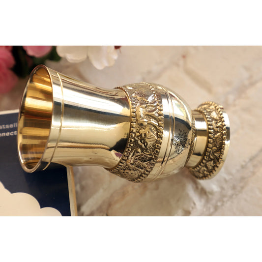 Pure Brass Glass / Tumbler With Embossed Mughlai Goblet Design-250 ML