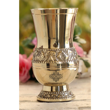Pure Brass Glass / Tumbler With Embossed Mughlai Goblet Design-250 ML