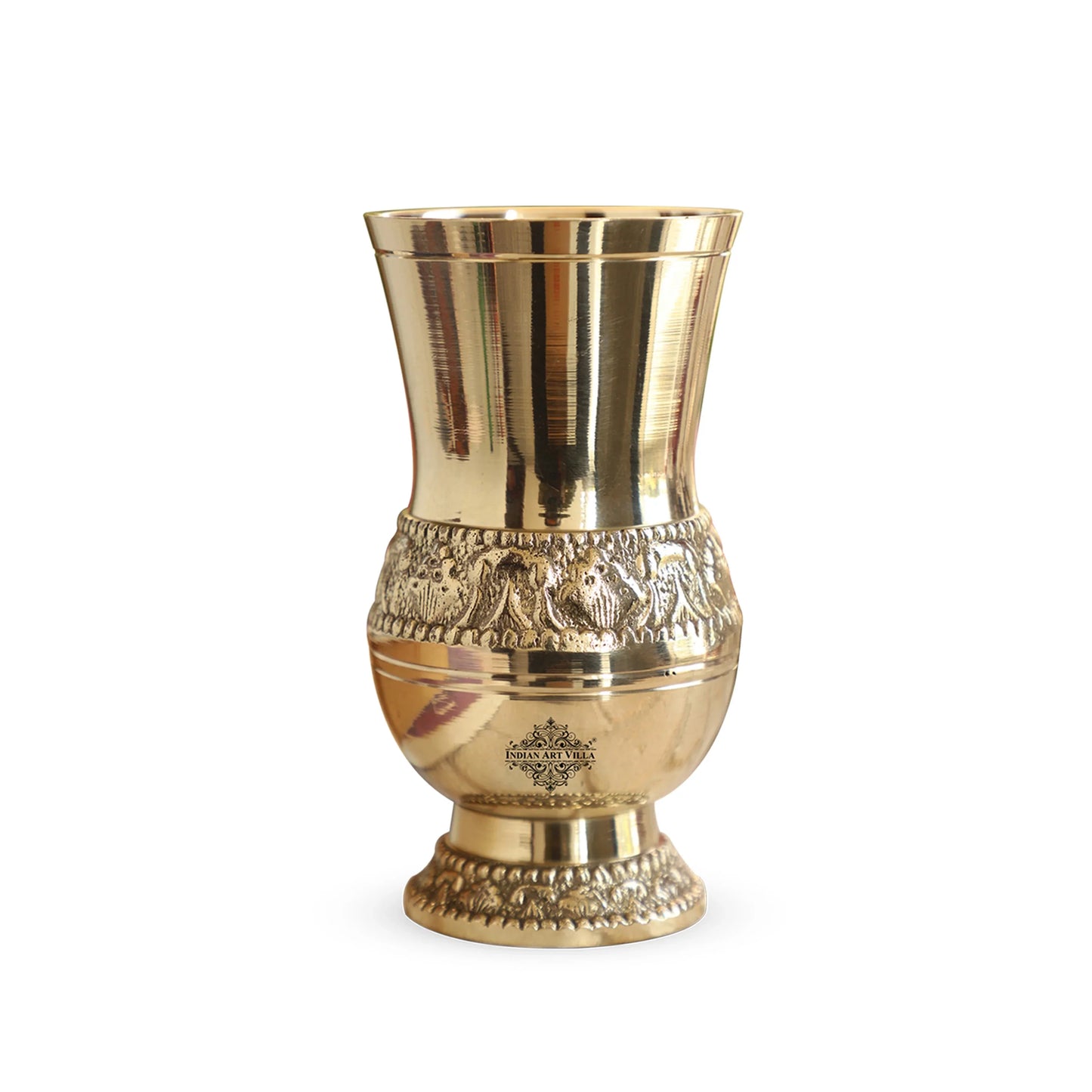 Pure Brass Glass / Tumbler With Embossed Mughlai Goblet Design-250 ML
