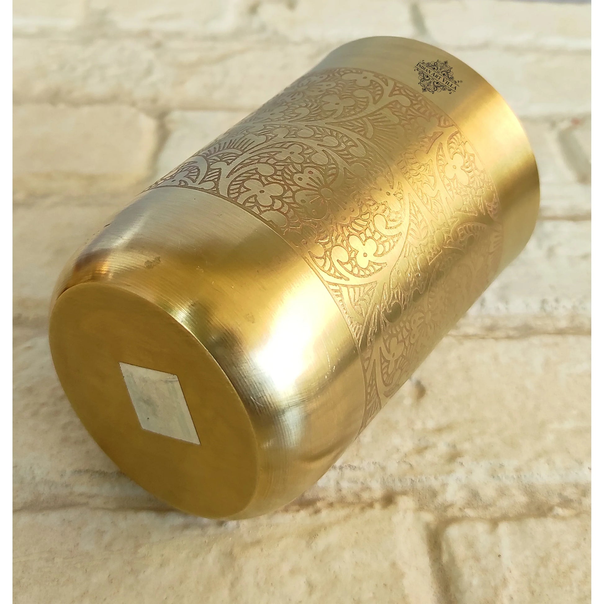 Pure Brass Glass / Tumbler With Matt Finish Embossed Design-300 ML