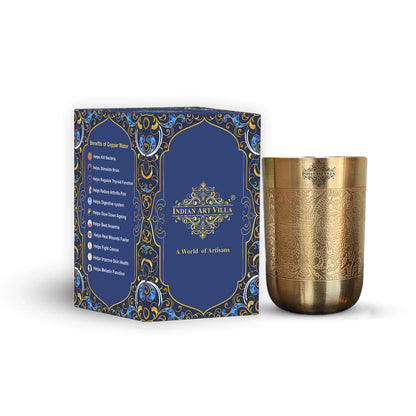 Pure Brass Glass / Tumbler With Matt Finish Embossed Design-300 ML