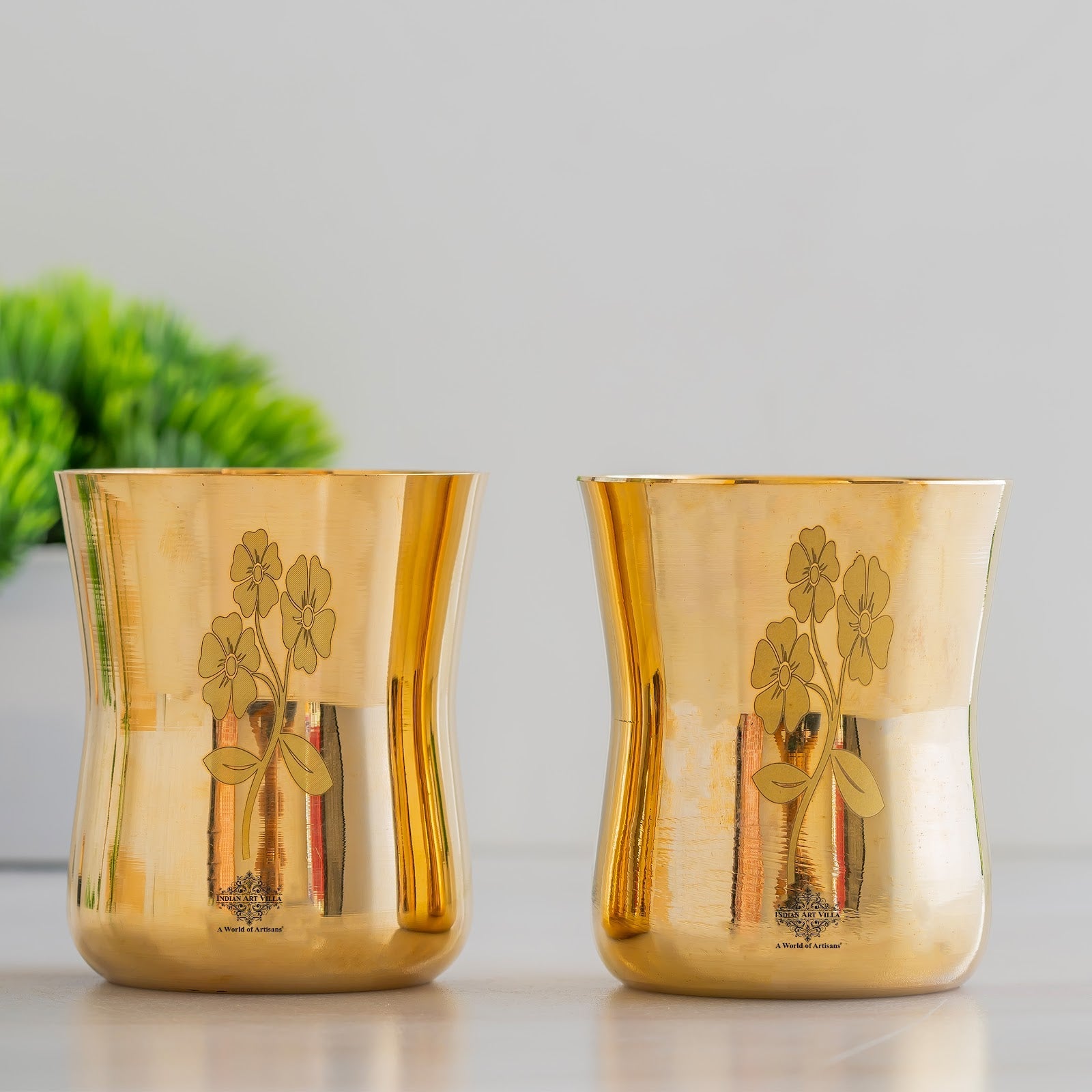 Pure Brass Glass With Curve Laser Printed design