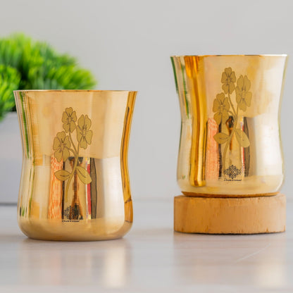 Pure Brass Glass With Curve Laser Printed design