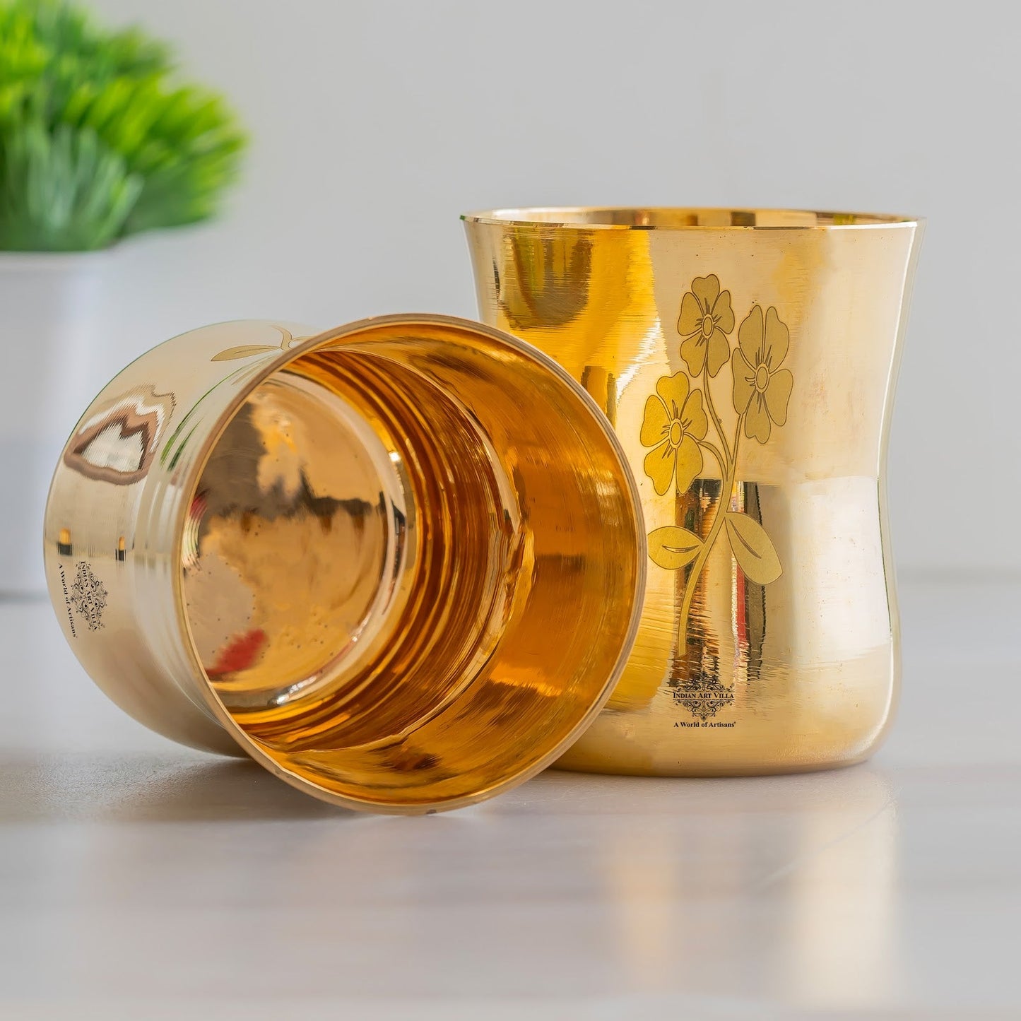 Pure Brass Glass With Curve Laser Printed design