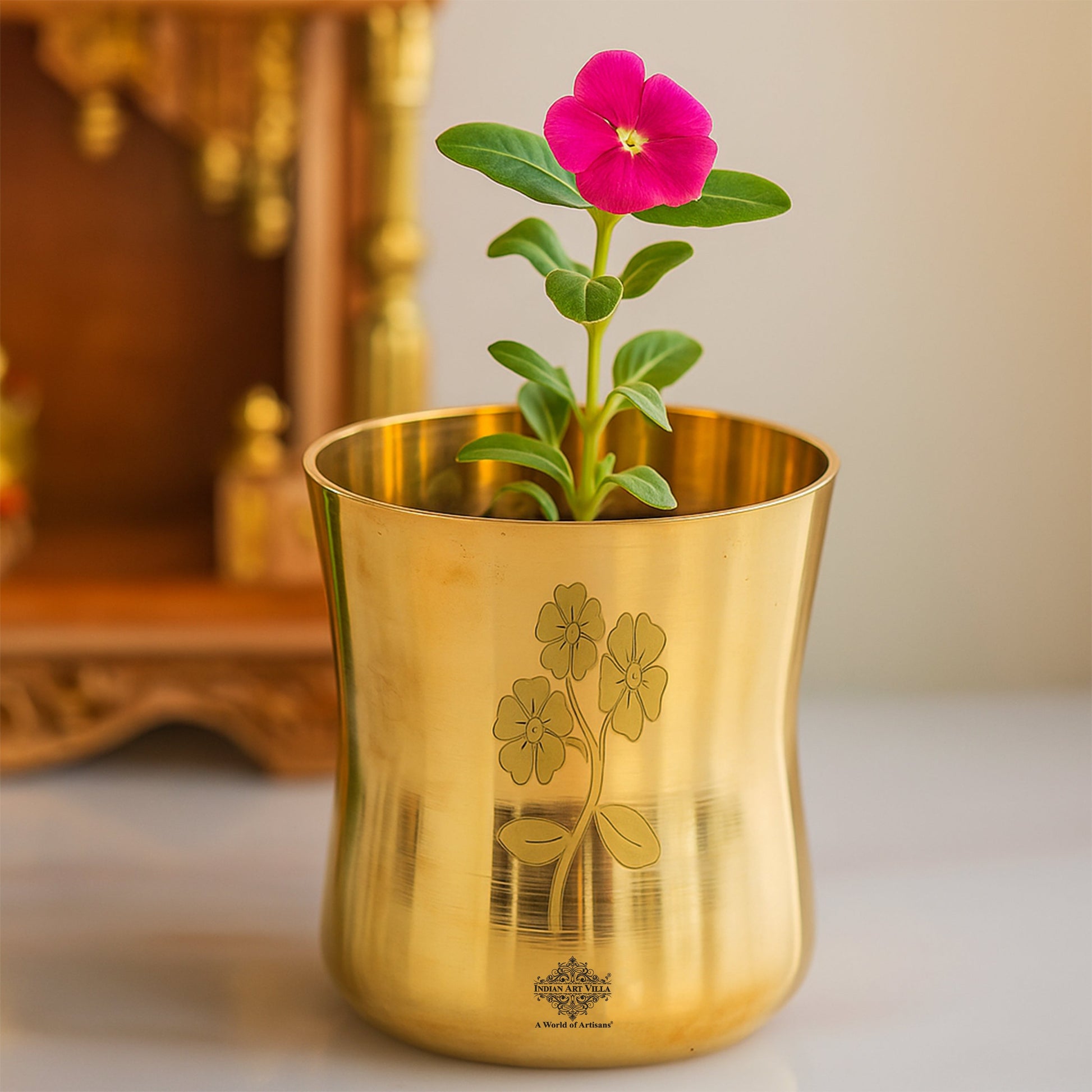 Pure Brass Glass With Curve Laser Printed design