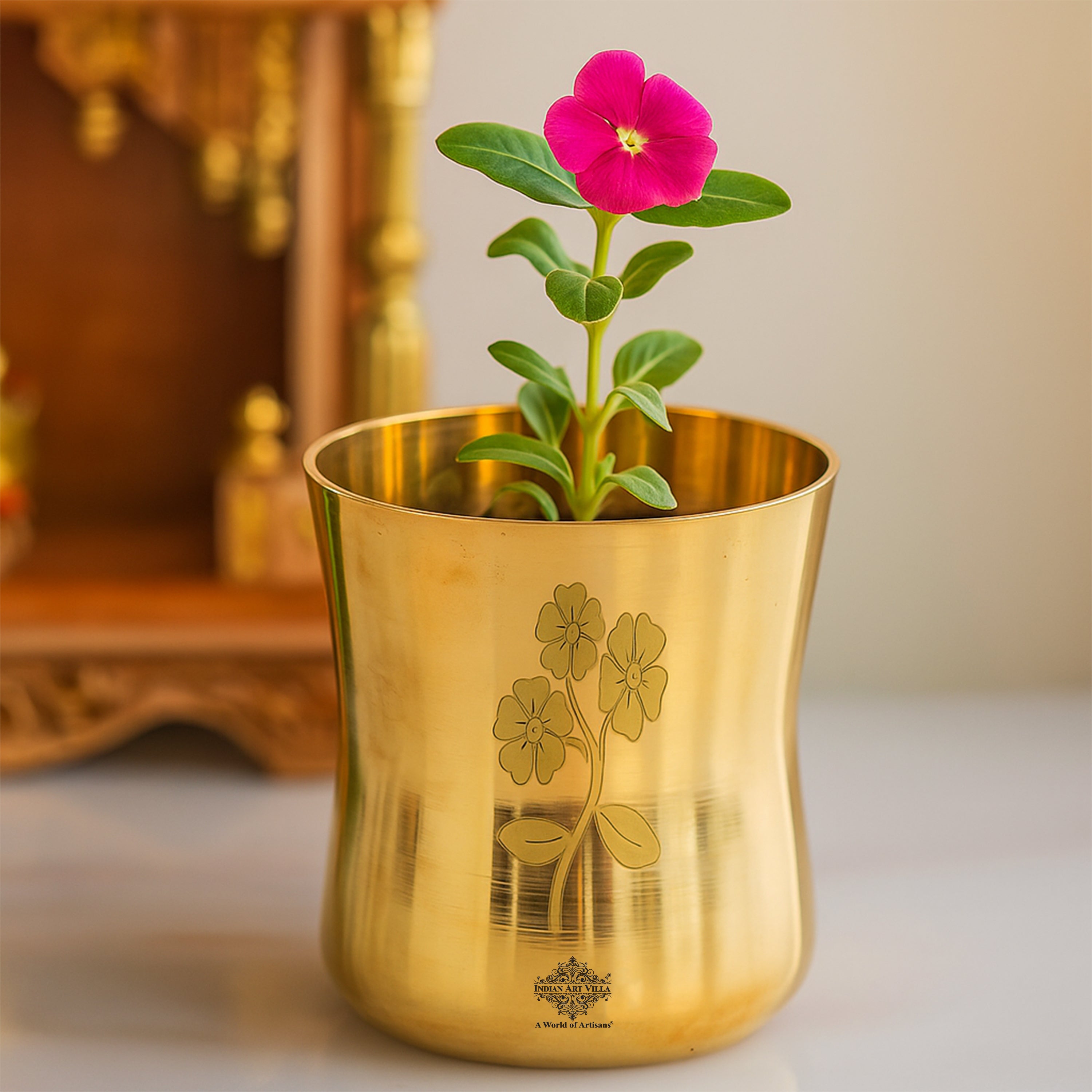 Pure Brass Glass With Curve Laser Printed design
