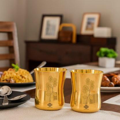 Pure Brass Glass With Curve Laser Printed design