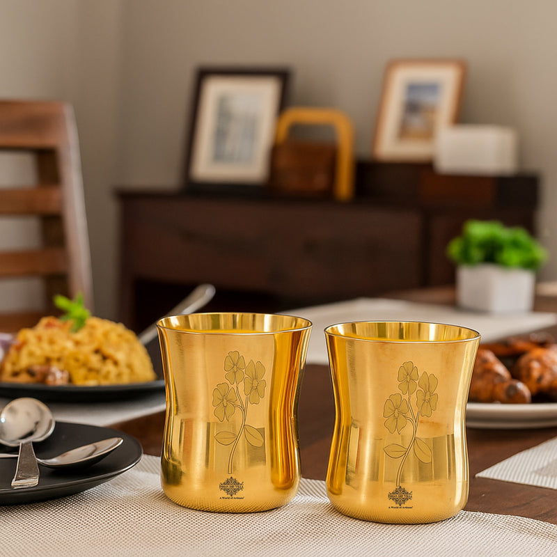 Pure Brass Glass With Curve Laser Printed design