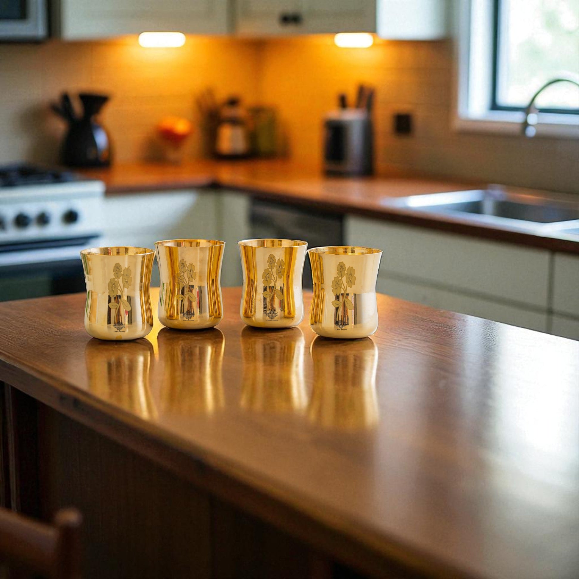 Pure Brass Glass With Curve Laser Printed design