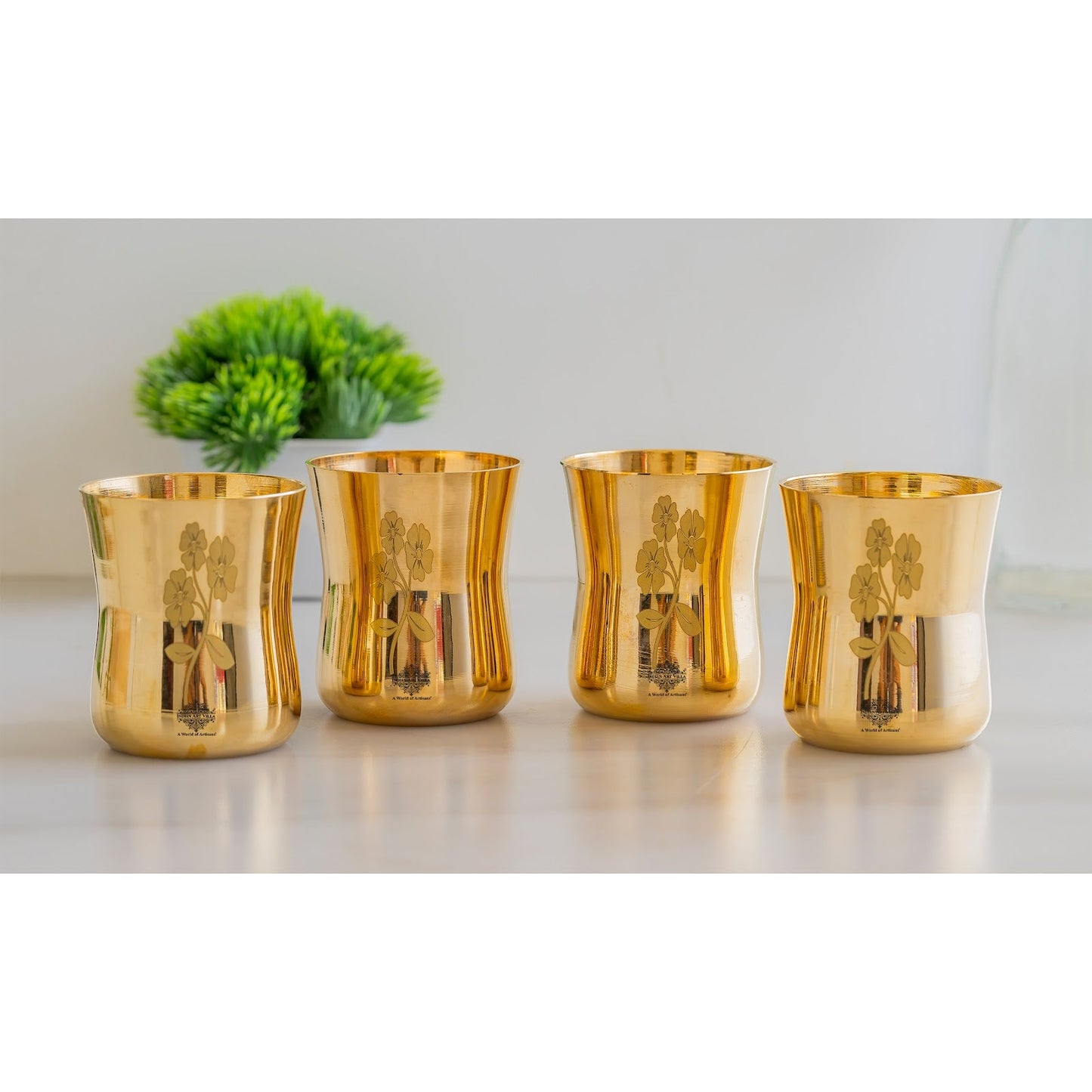 Pure Brass Glass With Curve Laser Printed design