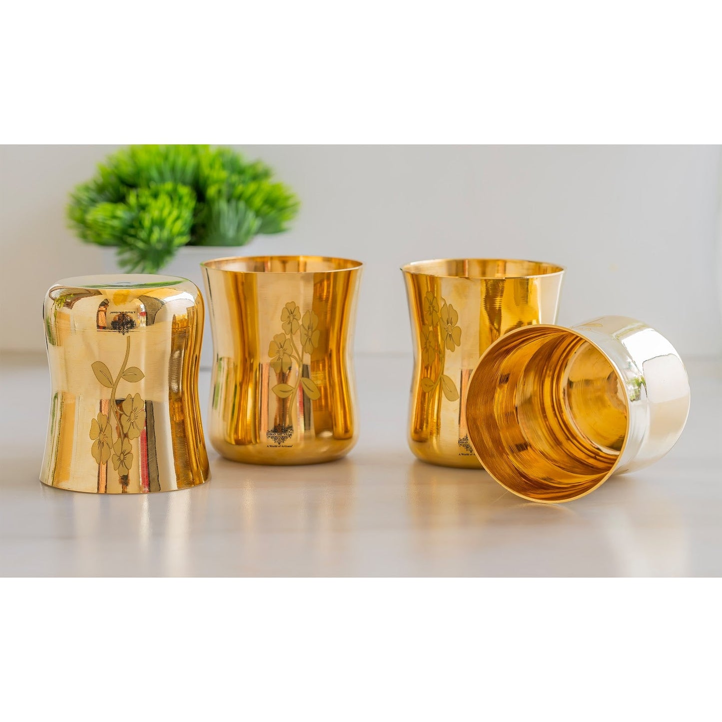 Pure Brass Glass With Curve Laser Printed design