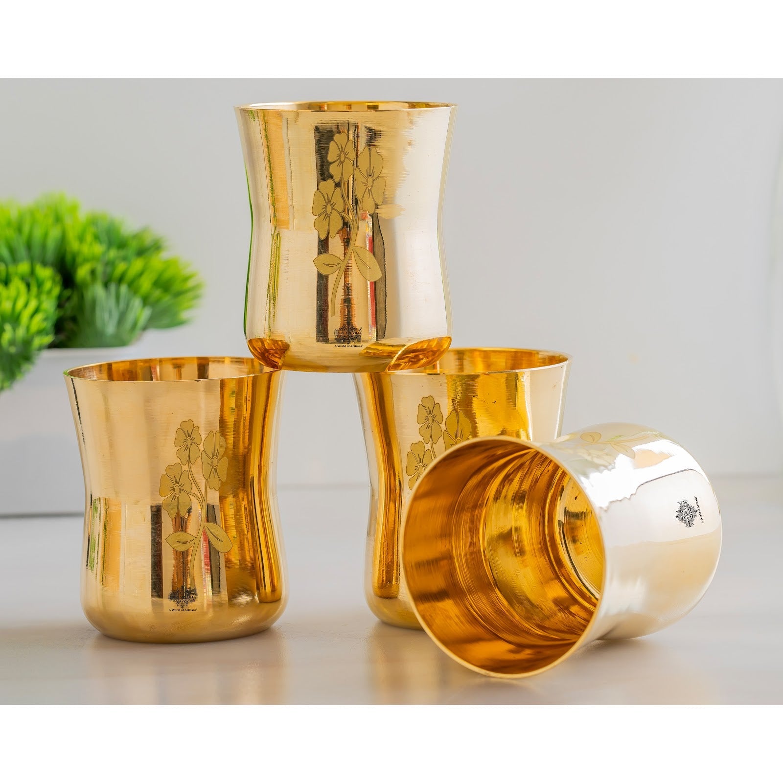 Pure Brass Glass With Curve Laser Printed design