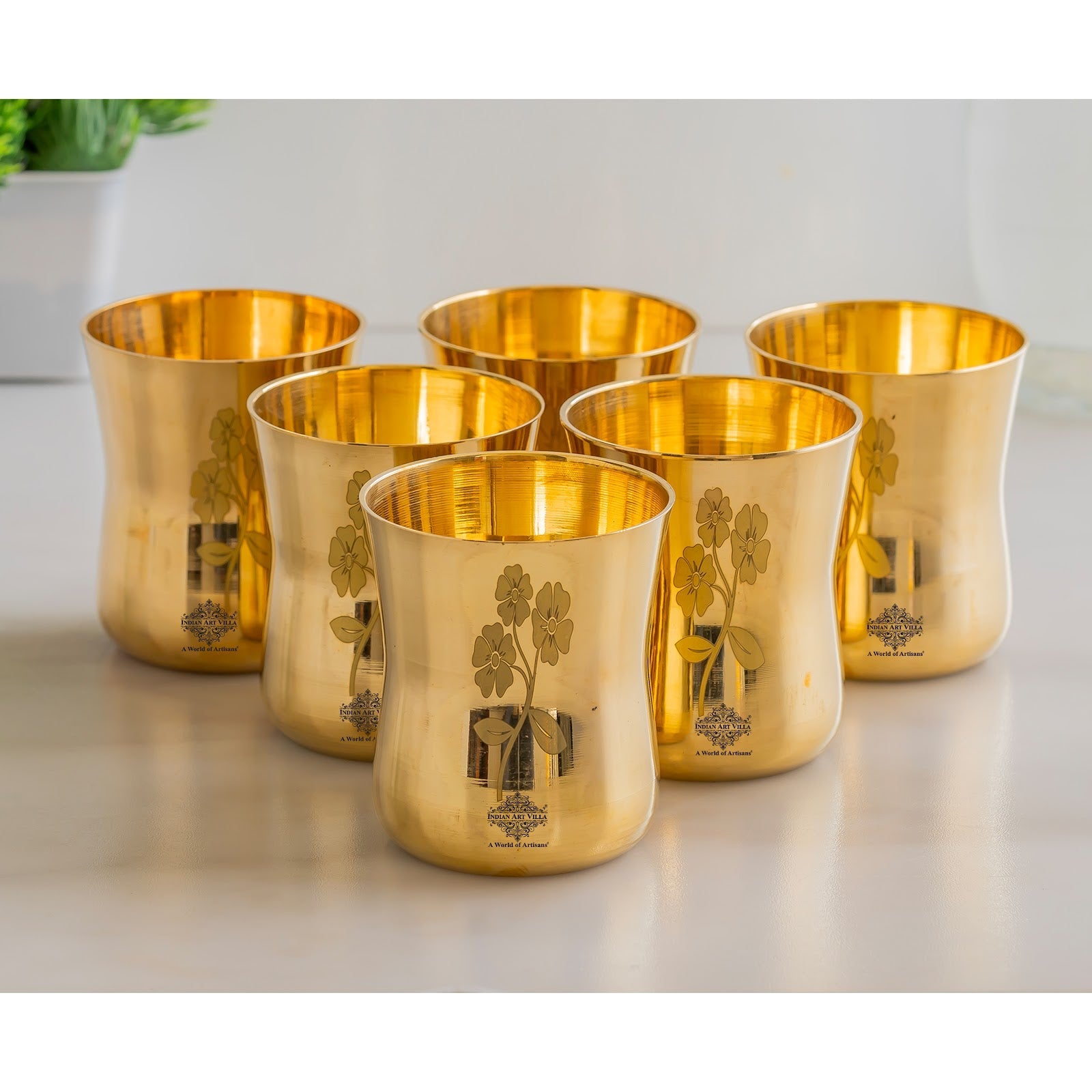 Pure Brass Glass With Curve Laser Printed design