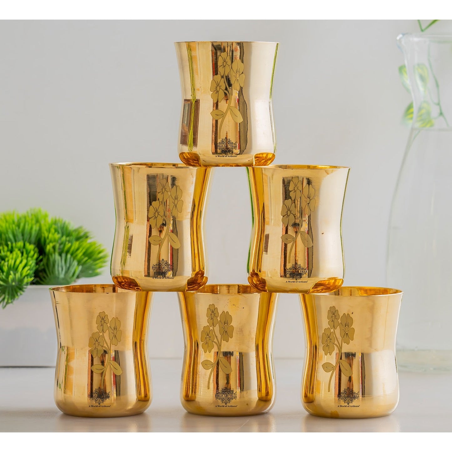 Pure Brass Glass With Curve Laser Printed design