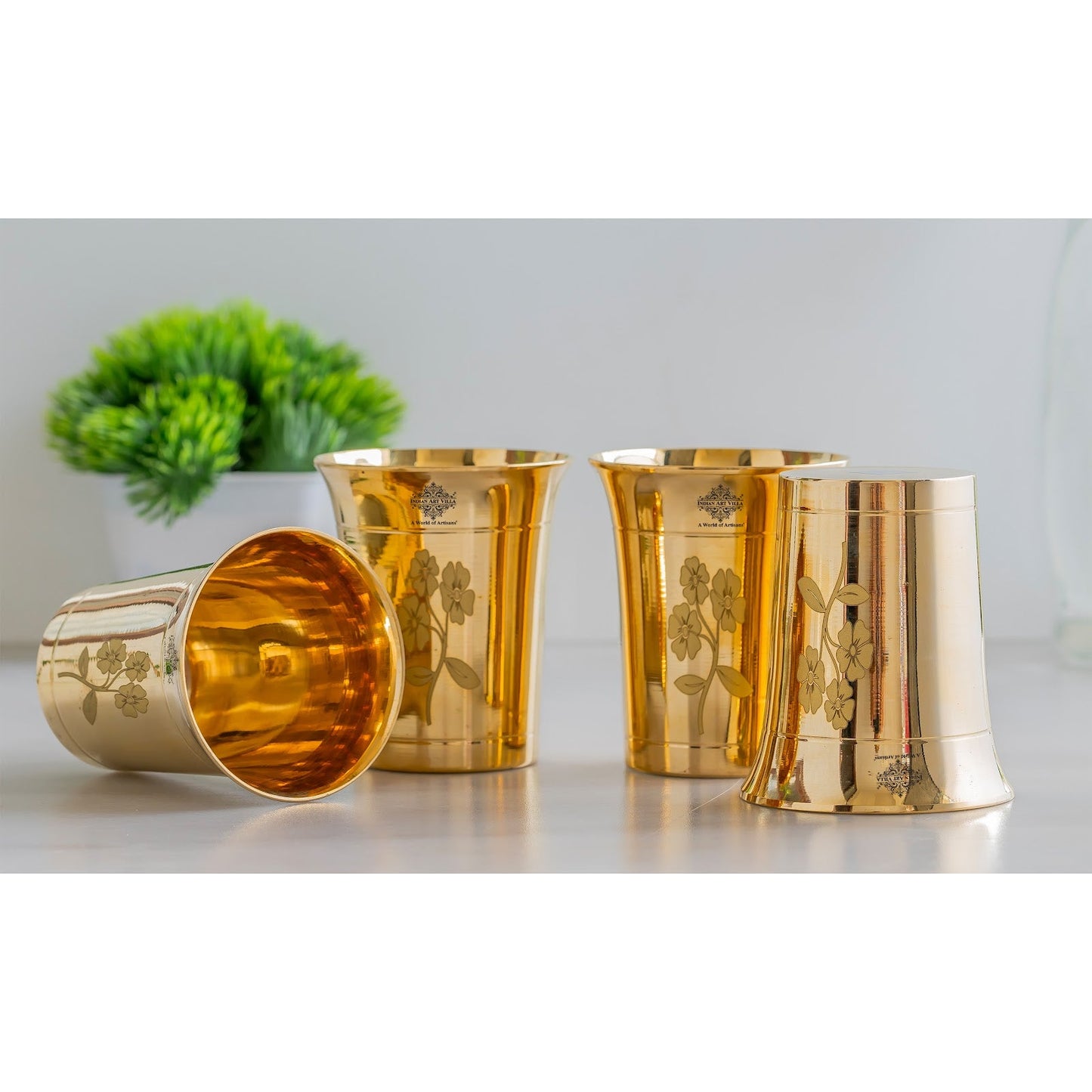 Pure Brass Glass With Curve Laser Printed design