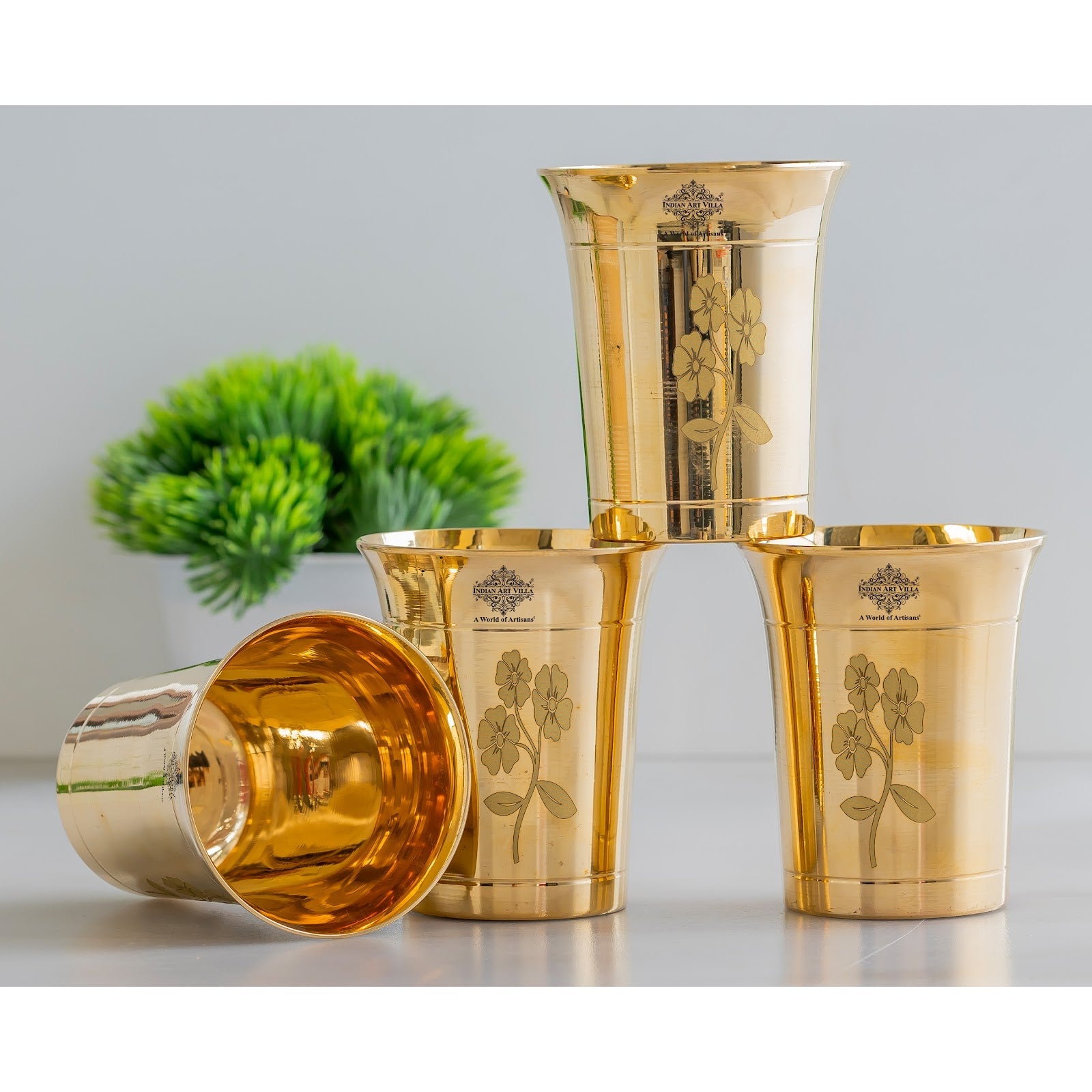 Pure Brass Glass With Curve Laser Printed design