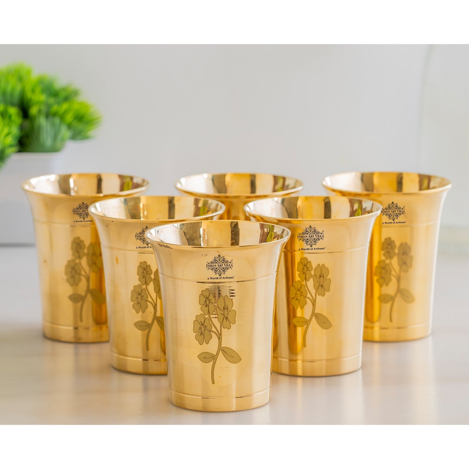 Pure Brass Glass With Curve Laser Printed design