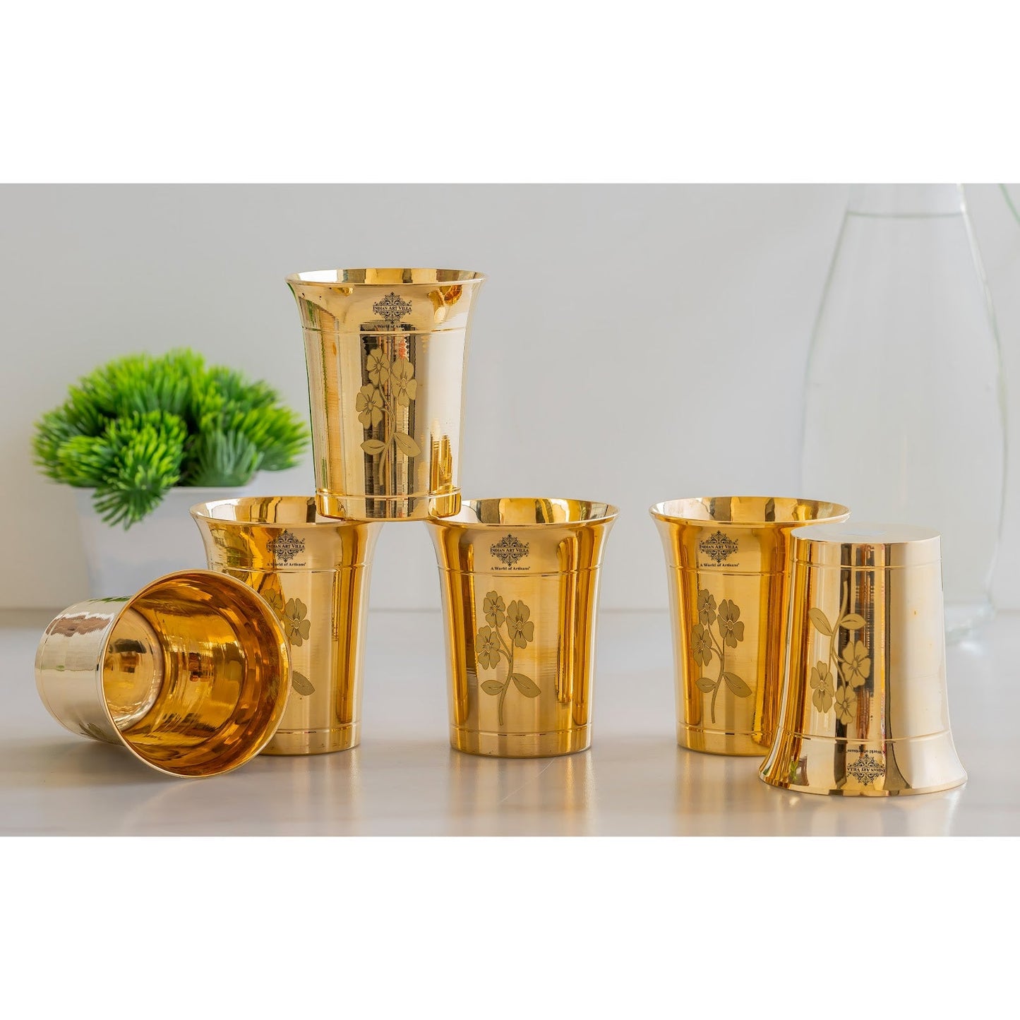 Pure Brass Glass With Curve Laser Printed design