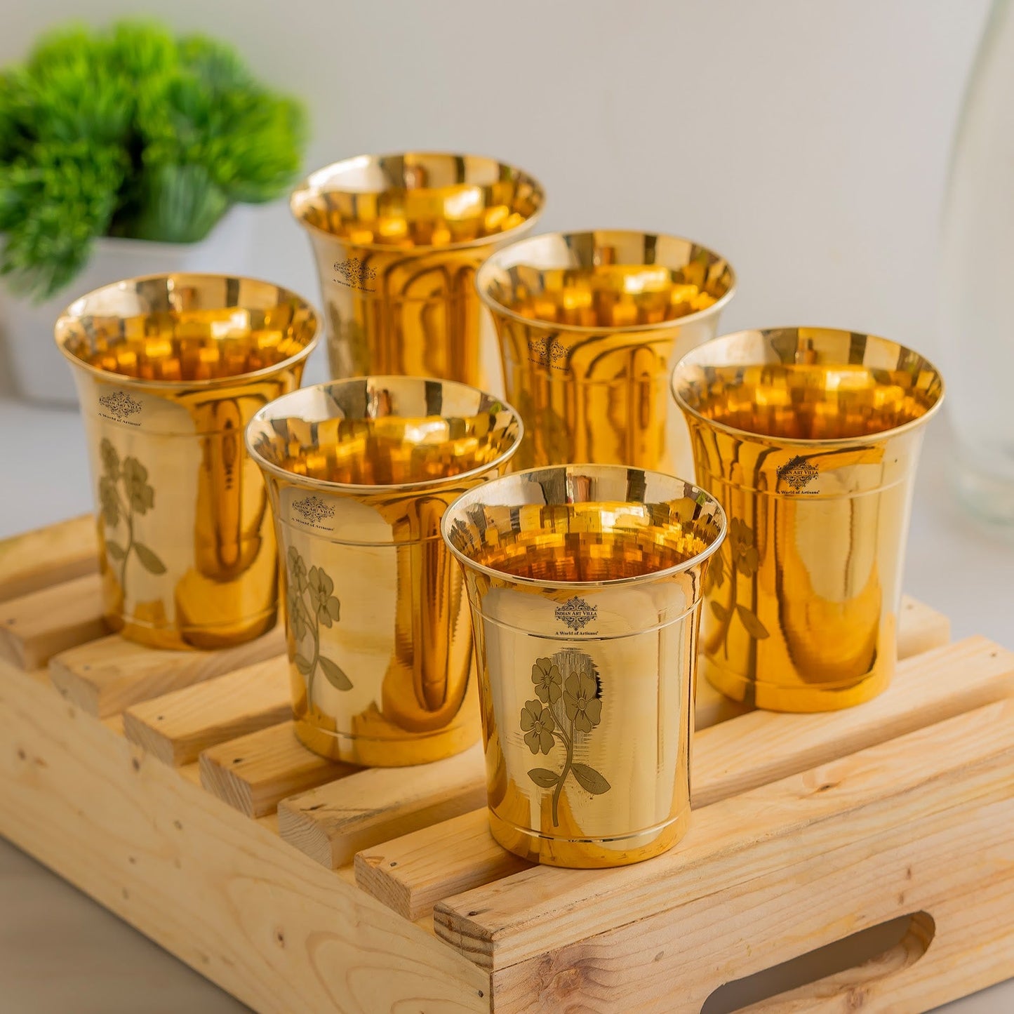 Pure Brass Glass With Curve Laser Printed design